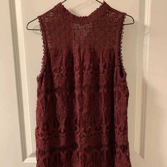 blue dress for baby girl Wine Sleeveless Lace Trim Layered Mini Dress